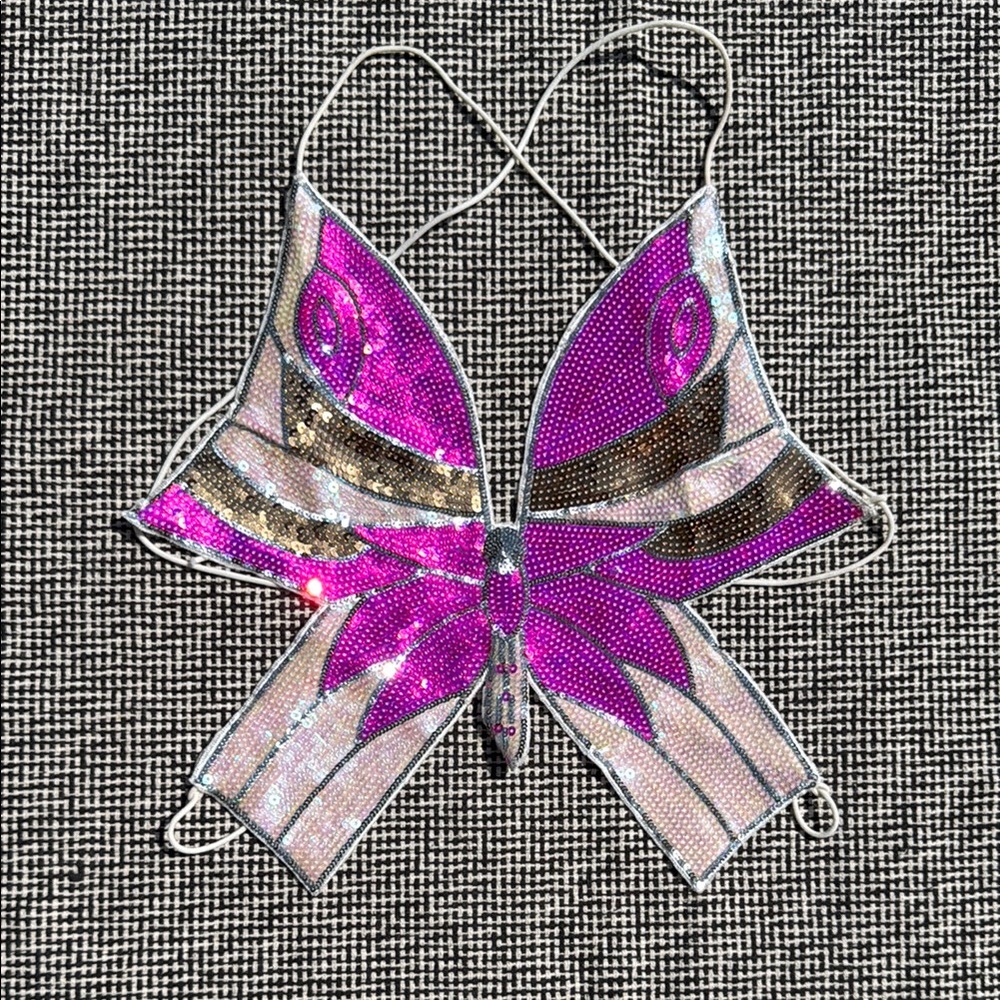 Pink and Gold Butterfly Sequin Top